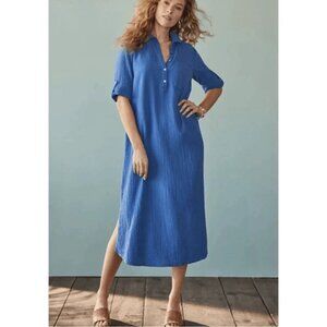 J. Jill Cotton Gauze One Pocket Shirt Dress Royal Blue Midi 2X NWT